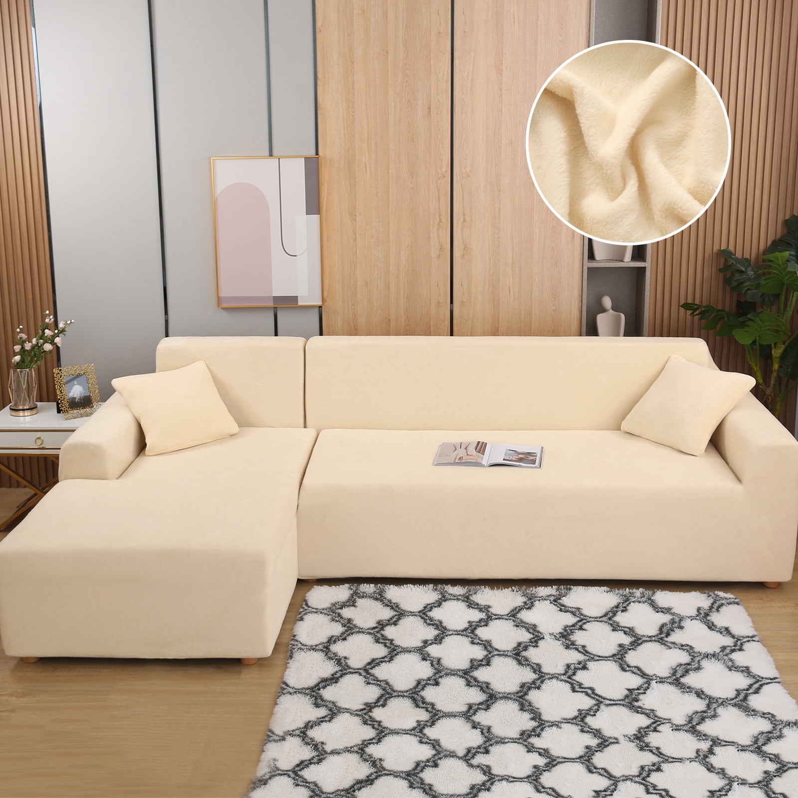 CJC Stretch Velvet L-Shaped Corner Sofa Covers, 2-Piece Slipcovers for ...