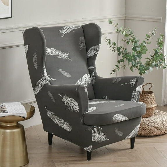 CJC Stretch Wing Chair Cover Floral Wingback Sofa Covers Elastic Armchair Slipcovers