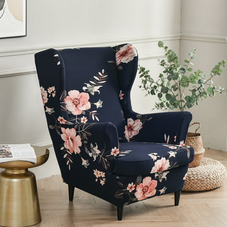 CJC Stretch Wing Chair Cover Floral Wingback Sofa Covers Elastic Armchair Slipcovers
