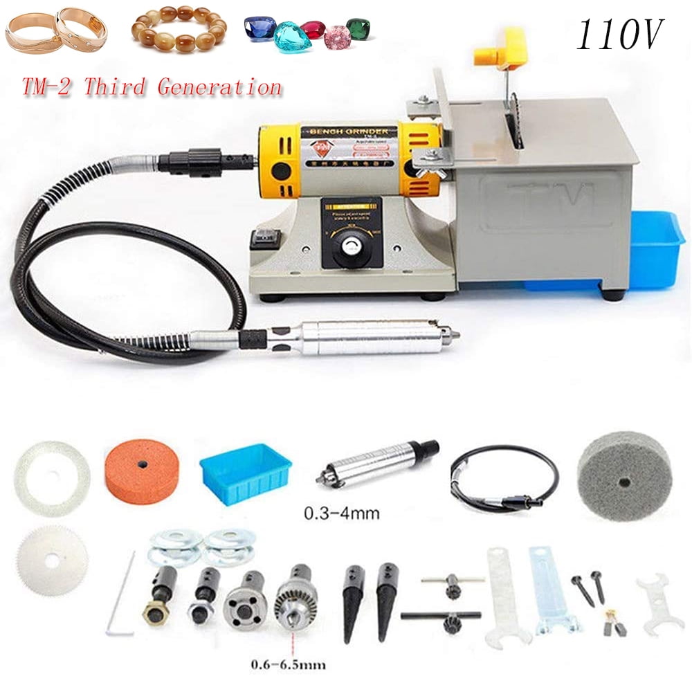 CJC TM-2 Mini Multi Purpose Jewelry Rock Polishing Buffer Machine Bench Lathe & Polisher Tool Kits & Jade Cutter Cutting Machine, 110V, 350W