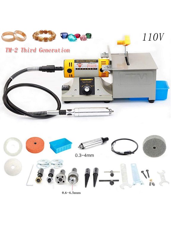 TM-2 Mini Multi Purpose Jewelry Rock Polishing Buffer Machine Bench Lathe & Polisher Tool Kits & Jade Cutter Cutting Machine, 110V, 350W