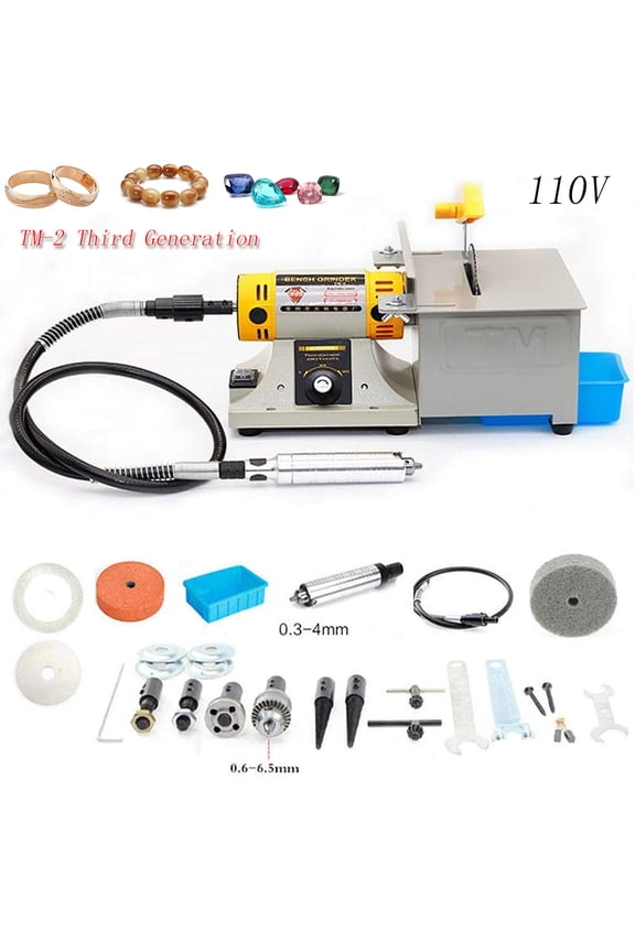 TM-2 Mini Multi Purpose Jewelry Rock Polishing Buffer Machine Bench Lathe & Polisher Tool Kits & Jade Cutter Cutting Machine, 110V, 350W