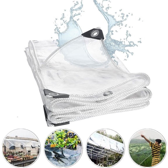 CJC Transparent Tarp with Grommet Heavy Duty Waterproof PVC Canopy Patio Garden Waterproof and Dustproof Protective Film