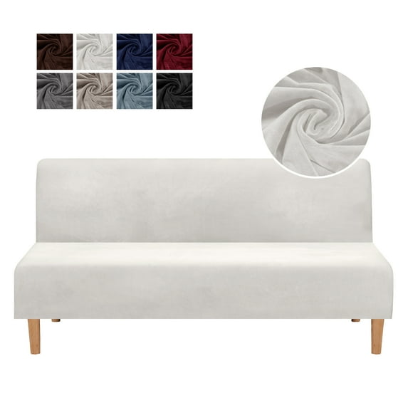 CJC Velvet Armless Sofa Bed Cover Stretch Thick Slipcover Folding Futon Protector, 8 Colors
