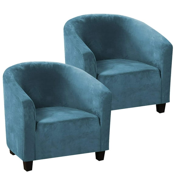 CJC Velvet Club Chair Cover 2-Piece Stretch Tub Slipcover Plush Chair Covers Armchair Sofa Couch Cover, Peacock Blue