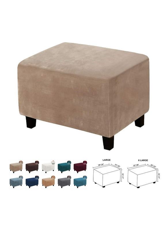 CJC Velvet Ottoman Cover, Stretch Storage Ottoman Slipcover, Rectangle Footstool Furniture Protector, L/XL, 10 Colors