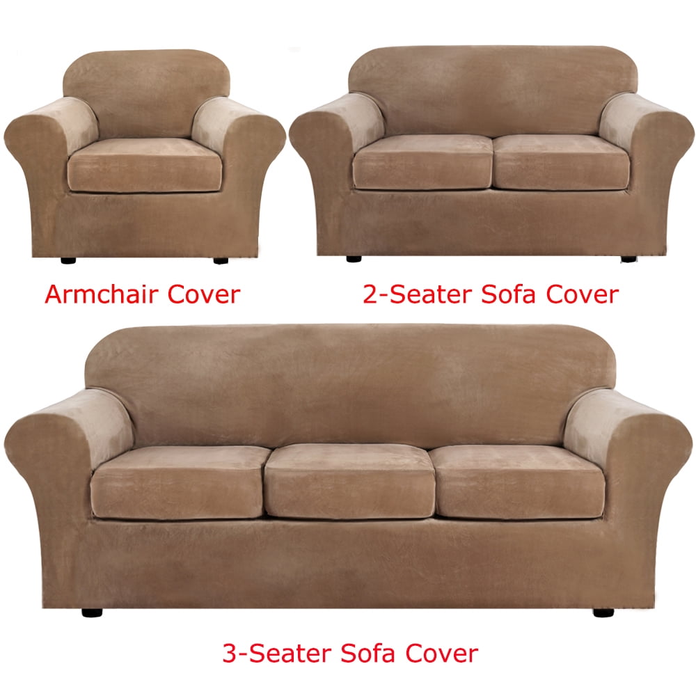 CJC Velvet Plush Sofa Covers Stretch Couch Covers with Separate Cushion Cover (Camel, 3-Seater Sofa)