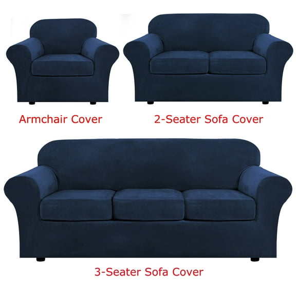 CJC Velvet Plush Sofa Covers Stretch Couch Covers with Separate Cushion Cover (Dark Blue, 2-Seater Sofa)