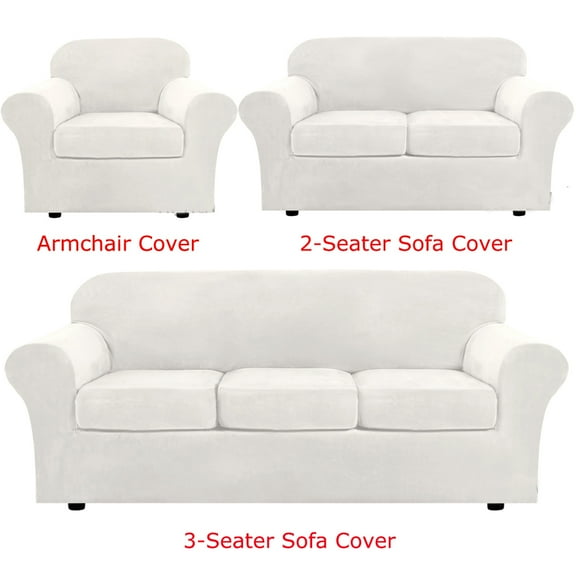 CJC Velvet Plush Sofa Covers Stretch Couch Covers with Separate Cushion Cover (White, Armchair)