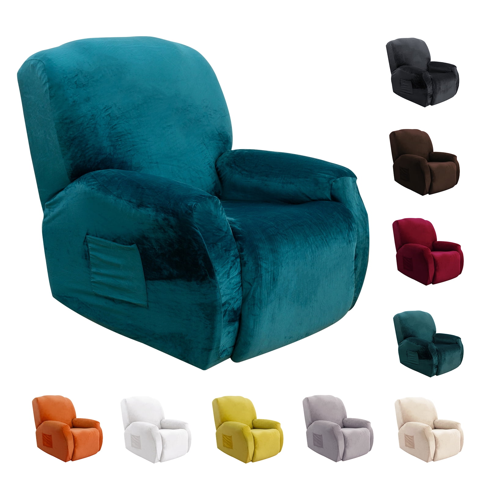 CJC Velvet Recliner Covers, Stretch Armchair Slipcovers, 4-Piece