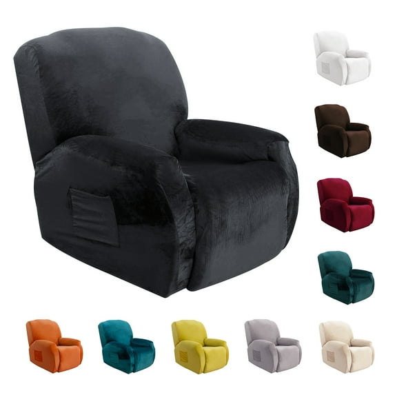 CJC Velvet Recliner Covers, Stretch Armchair Slipcovers, 4-Piece for 1 Cushion Reclining Sofa, Single Seat Recliner Protector, 10 Colors