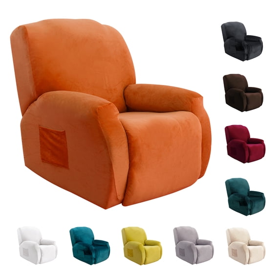 CJC Velvet Recliner Covers, Stretch Armchair Slipcovers, 4-Piece for 1 Cushion Reclining Sofa, Single Seat Recliner Protector, 10 Colors