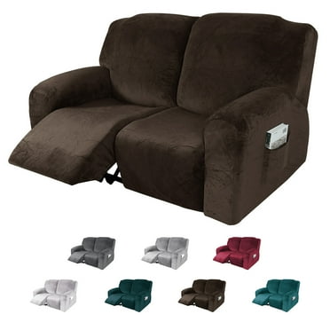 CJC Velvet Recliner Covers, Stretch Armchair Slipcovers, 6-Piece for Loveseat Reclining Sofa, 2 Seater Recliner Protector, 7 Colors