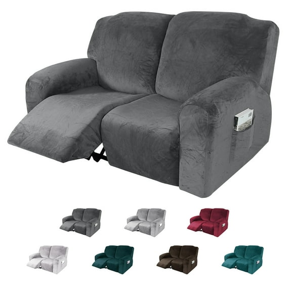 CJC Velvet Recliner Covers, Stretch Armchair Slipcovers, 6-Piece for Loveseat Reclining Sofa, 2 Seater Recliner Protector, 7 Colors