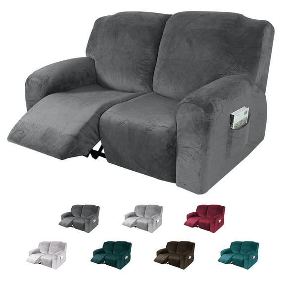 CJC Velvet Recliner Covers, Stretch Armchair Slipcovers, 6-Piece for Loveseat Reclining Sofa, 2 Seater Recliner Protector, 7 Colors