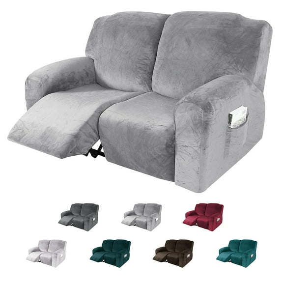 CJC Velvet Recliner Covers, Stretch Armchair Slipcovers, 6-Piece for Loveseat Reclining Sofa, 2 Seater Recliner Protector, 7 Colors