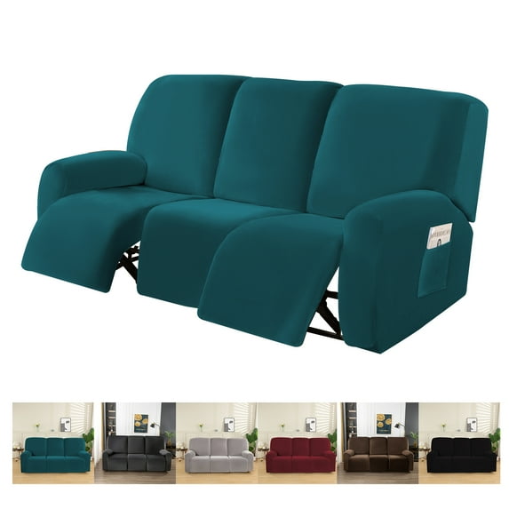 CJC Velvet Recliner Covers, Stretch Armchair Slipcovers, 8-Piece for 3 Cushion Reclining Sofa Couch, 3 Seater Recliner Protector, 6 Colors