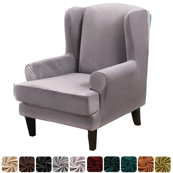 CJC Velvet Wingback Chair Sofa Slipcover 2 Pieces Plush Wing Chair Covers Arm Chair Cover Furniture Protector, 10 Colors