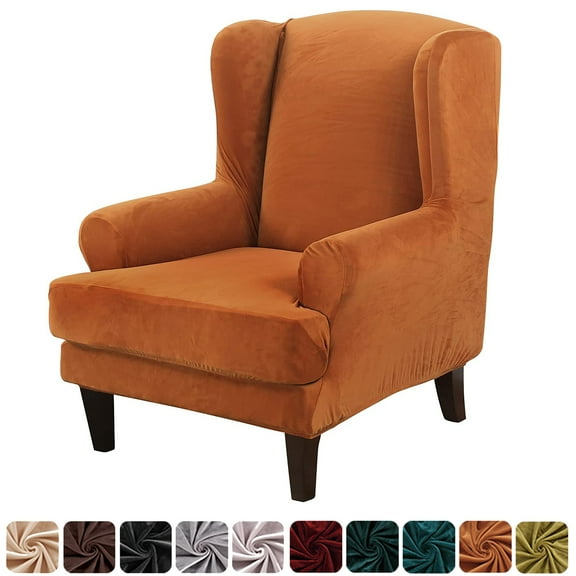 CJC Velvet Wingback Chair Sofa Slipcover 2 Pieces Plush Wing Chair Covers Arm Chair Cover Furniture Protector, 10 Colors
