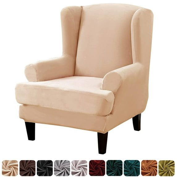 CJC Velvet Wingback Chair Sofa Slipcover 2 Pieces Plush Wing Chair Covers Arm Chair Cover Furniture Protector, 10 Colors