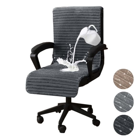 CJC Water-Resistant Office Chair Cover, Anti-Slip Computer Desk Chair Slipcover with Non-Slip Buckles, Armchair Protector (Dark Gray, Medium)
