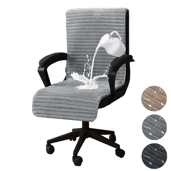 CJC Water-Resistant Office Chair Cover, Anti-Slip Computer Desk Chair Slipcover with Non-Slip Buckles, Armchair Protector (Gray, Large)