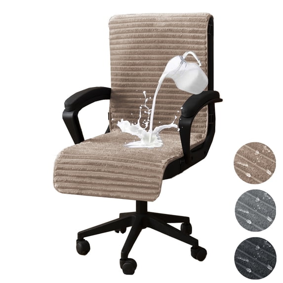 CJC Water-Resistant Office Chair Cover, Anti-Slip Computer Desk Chair Slipcover with Non-Slip Buckles, Armchair Protector (Khaki, Large)