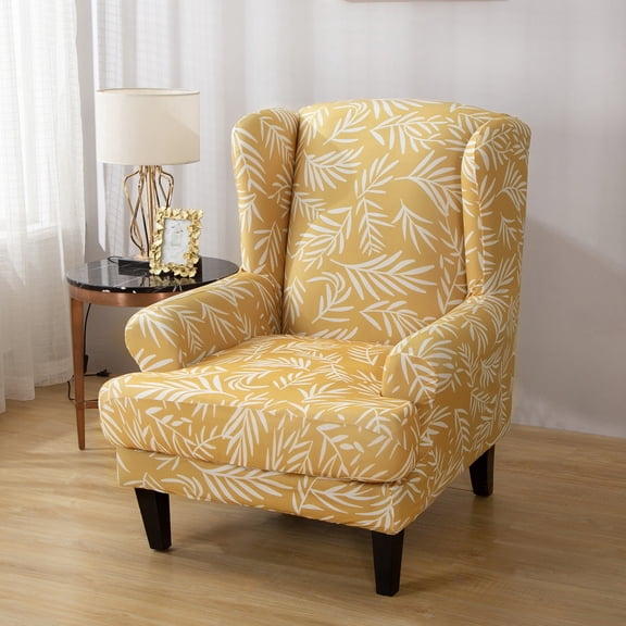 CJC Wingback Chair Cover, 2 Piece Wing Chair Slipcovers, Stretch Armchair Sofa Covers, Yellow