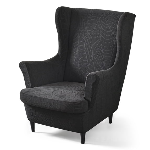 CJC Wingback Chair Slipcover, 2-Piece Stretch Wing Back Chair Cover with Cushion Cover, Armchair Covers Furniture Protector for Living Room Bedroom (Black)