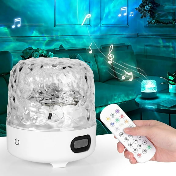 CJC Wireless Night Light Ocean Wave Aurora Projector Light Cordless Bluetooth Speaker 16 Colors Rechargeable