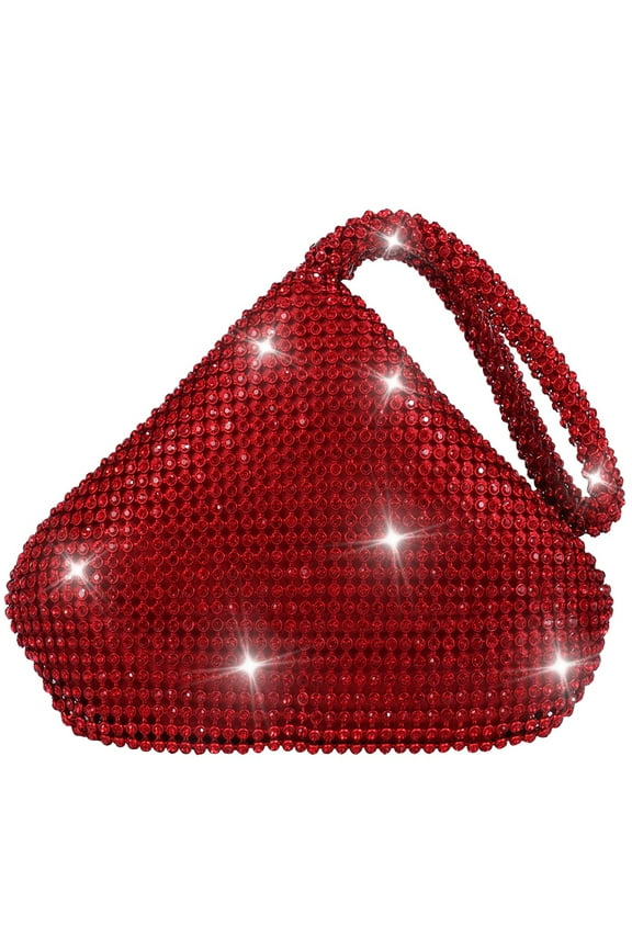 Women's Rhinestone Purse Evening Bag Sparkly Triangle Clutch Purse for Wedding Party Prom Cocktail, Red