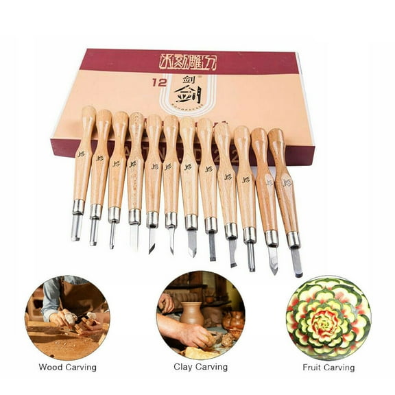 CJC Wood Carving Hand Chisel Tool, 12Pcs Professional Gouges Set, Upgrade Carbon Steel Carving Tools Wood Carving Knife Set