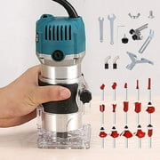CJC Wood Router Tool Electric Hand Trimmer Laminate Milling Engraving Hand Machine Joiner 110V with 15pcs Chuck Milling Cutter Bits Slotting Carving Collets Woodworking Tool