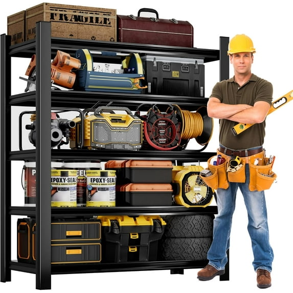 CJF Adjustable Garage Storage Shelves, 5-Tier Garage Shelving Heavy Duty, Metal Utility Shelf for Warehouse, Kitchen, Laundry Room,Warehouse-Black (71 "H x 47" W x 20" D)