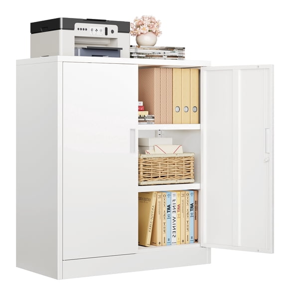 CJF Garage Cabinet, Metal Storage Cabinet with Doors and Shelves, for Home Office, Garage and Utility Room, White