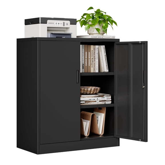 CJF Metal Storage Cabinet, Steel Locking Storage Cabinet with 2 Shelves for Home, Office, Garage, Utility Room and Basement, 36.2" H x 31.5" W x 15.7" D (Black)