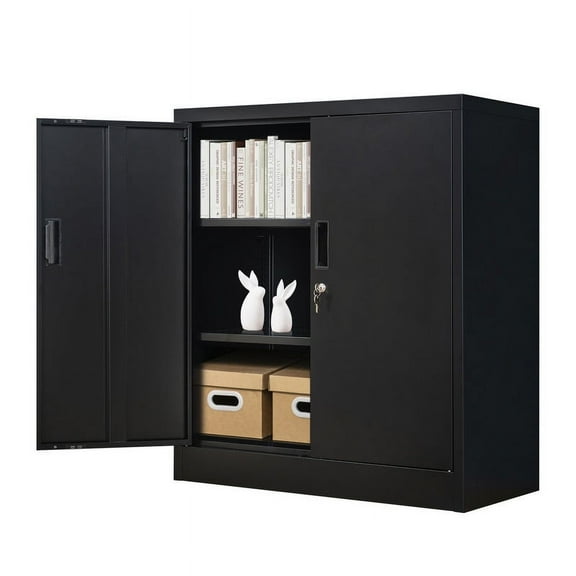 CJF Metal Storage Cabinet, Steel Locking Storage Cabinet with 2 Shelves for Home, Office, Garage, Utility Room and Basement, 36.2" H x 31.5" W x 15.7" D (Black)