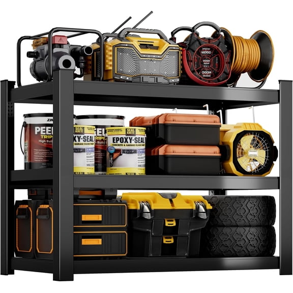 CJF Metal Storage Shelves, 3-Tier Garage Shelving Unit, Heavy Duty Adjustable Metal Shelving for Garage, Basement, Pantry, Warehouse-Black (36 "H x 36" W x 16" D)