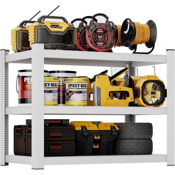 CJF Metal Storage Shelves, 3-Tier Garage Shelving Unit, Heavy Duty Adjustable Metal Shelving for Garage, Basement, Pantry, Warehouse-White(36 "H x 36" W x 16" D)