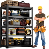 CJF Metal Storage Shelves, 5-Tier Garage Shelving Unit, Heavy Duty Adjustable Metal Shelving for Garage, Basement, Pantry, Warehouse-Black (71 "H x 36" W x 16" D)