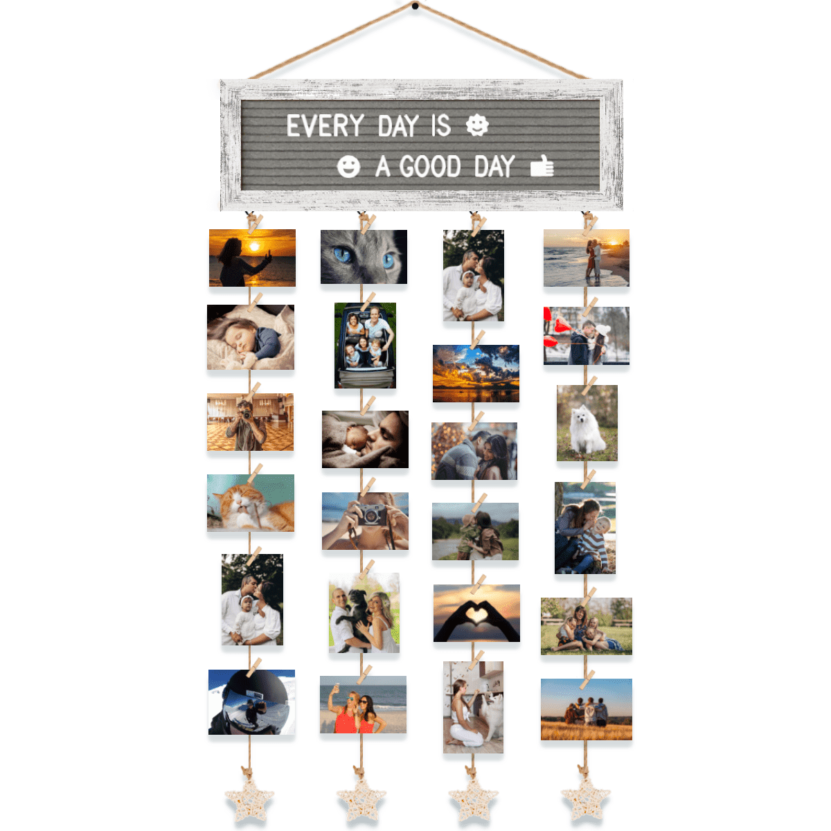 Picture Frames Collage Wall Decor , Rustic Felt Letter Board with 340 Letters and 30 Clips, Unique DIY Multi Photo Frame for Dorm Room Decor Family Birthday Gifts