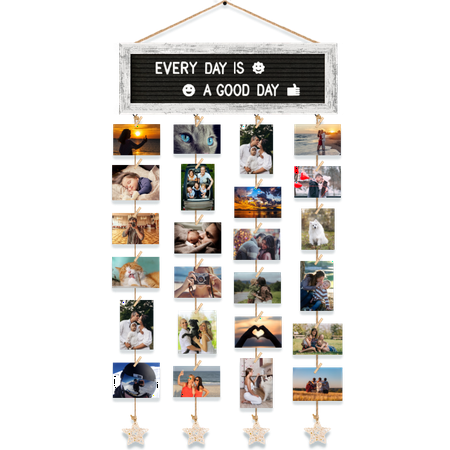 Picture Frames Collage Wall Decor Photo Frames Collage for Wall Decor, Rustic Felt Letter Board with 340 Letters and 30 Clips, Unique DIY Picture Frame Photo Organizer, Gifts for Teen Girls