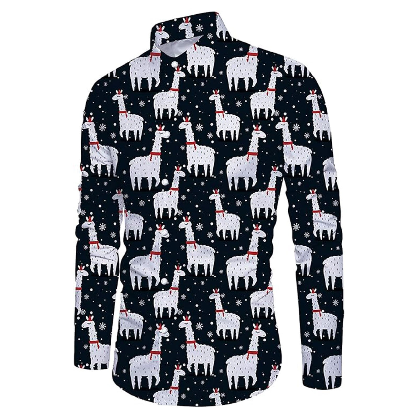 CJINGKQ Christmas Mens Collar Printed Long Sleeved Shirt Youth Fashion