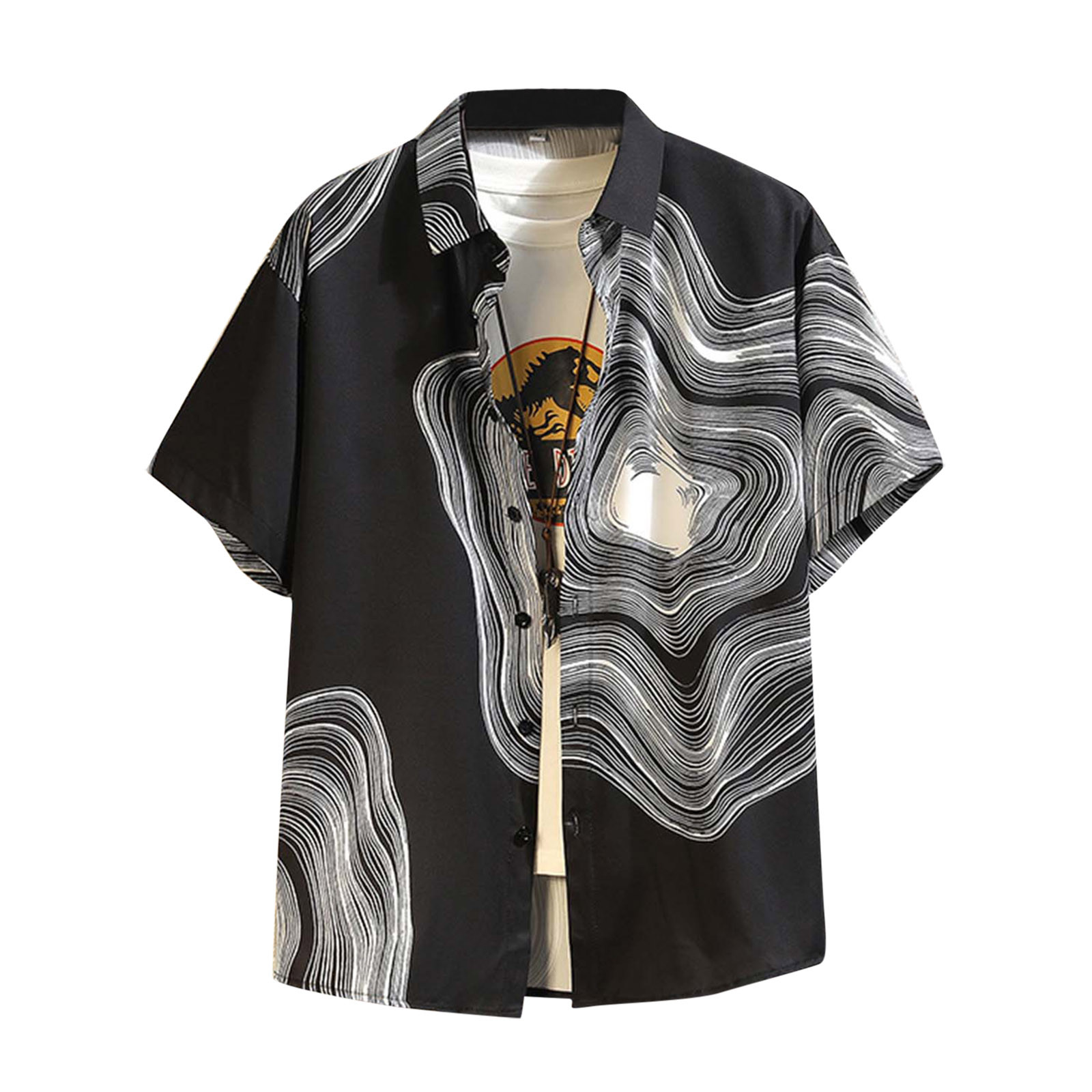 CJINGKQ Men's Casual Short Sleeve Fashion Large Size Lapel Shirt Jacket