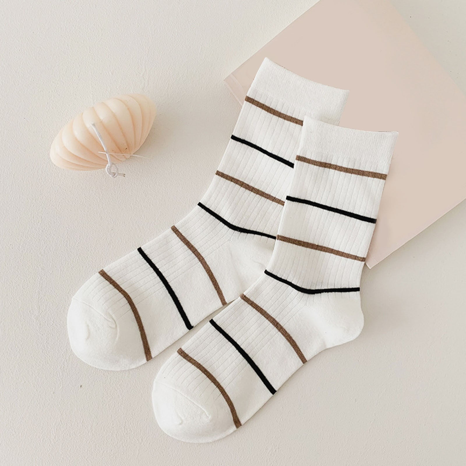 CJINGKQ Women's Medium Tube Socks New Brown Socks Stripe Cute Bear