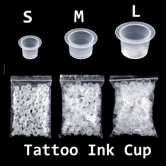 CJMIO 1000pcs Disposable Microblading Tattoo Ink Cups S M L Plastic Permanent Makeup Pigment Clear Holder Container Cap