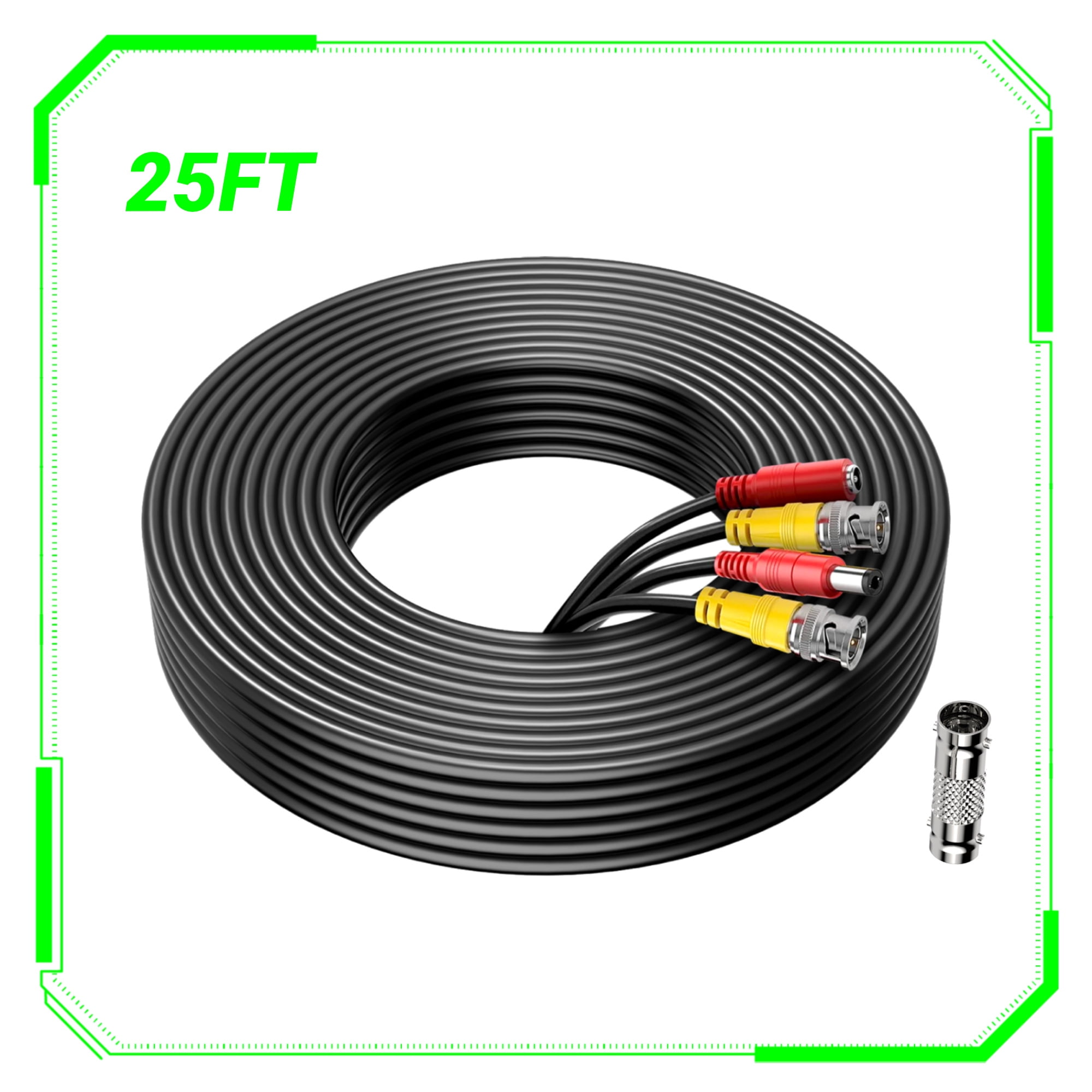 CJPGeek 25FT Security Camera Cable Wire CCTV Video Power,Flexible And