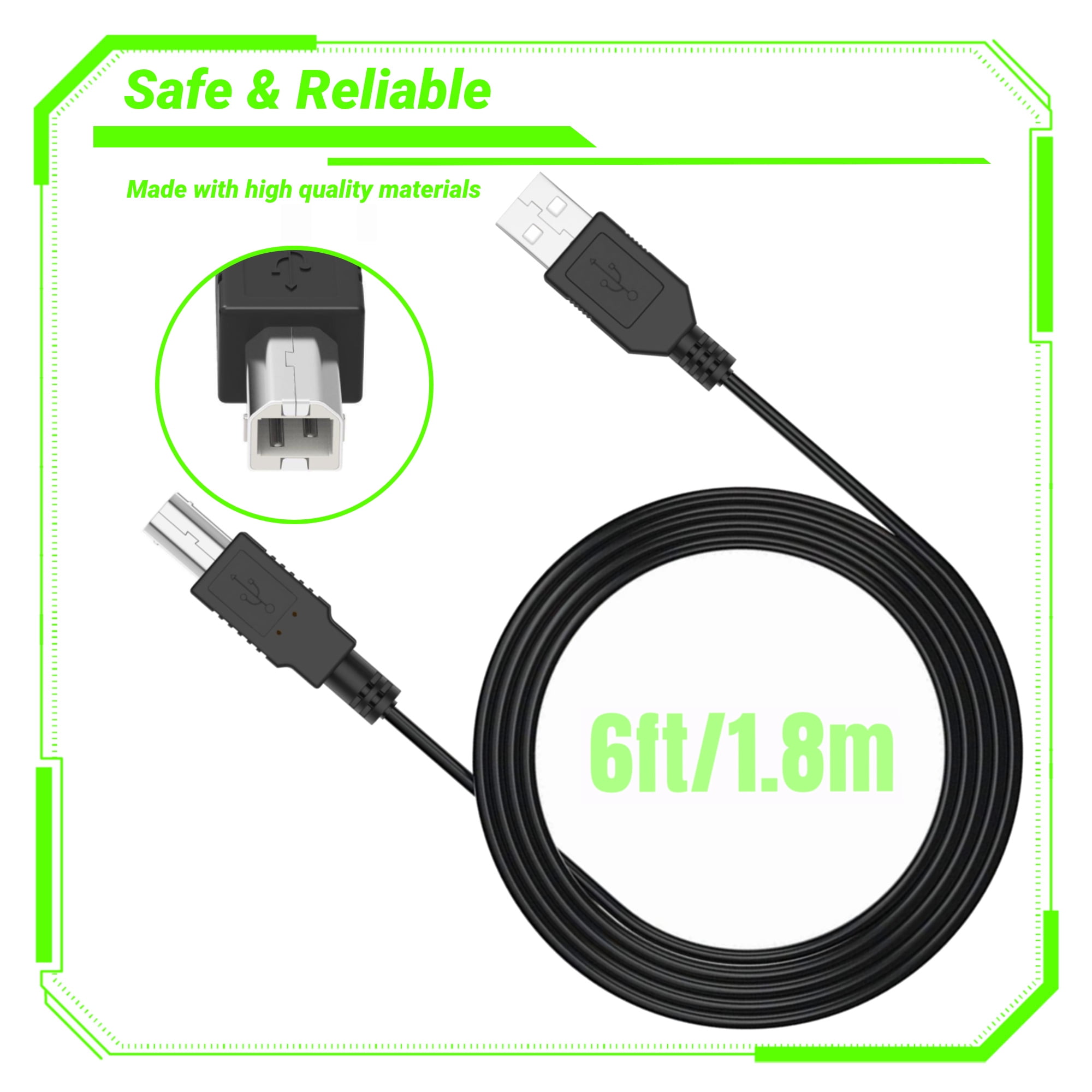 SLLEA 6ft USB Cable For Canon Pixma Printers - Compatible With MX280, MG3029, MG5522, MG6420