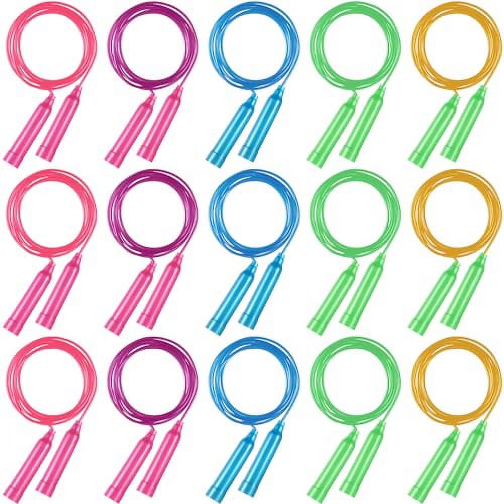 CJPW 15 Pcs Colorful Jump Ropes Bulk Plastic Jump Ropes for Kids 7.5 ft