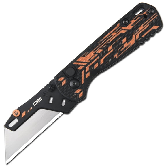CJRB Boxer Button Lock Folding Utility Knife Black Mechanical G10 Handle (2.30'' Steel Blade, with 10 Extra Blades) J1967-BBK